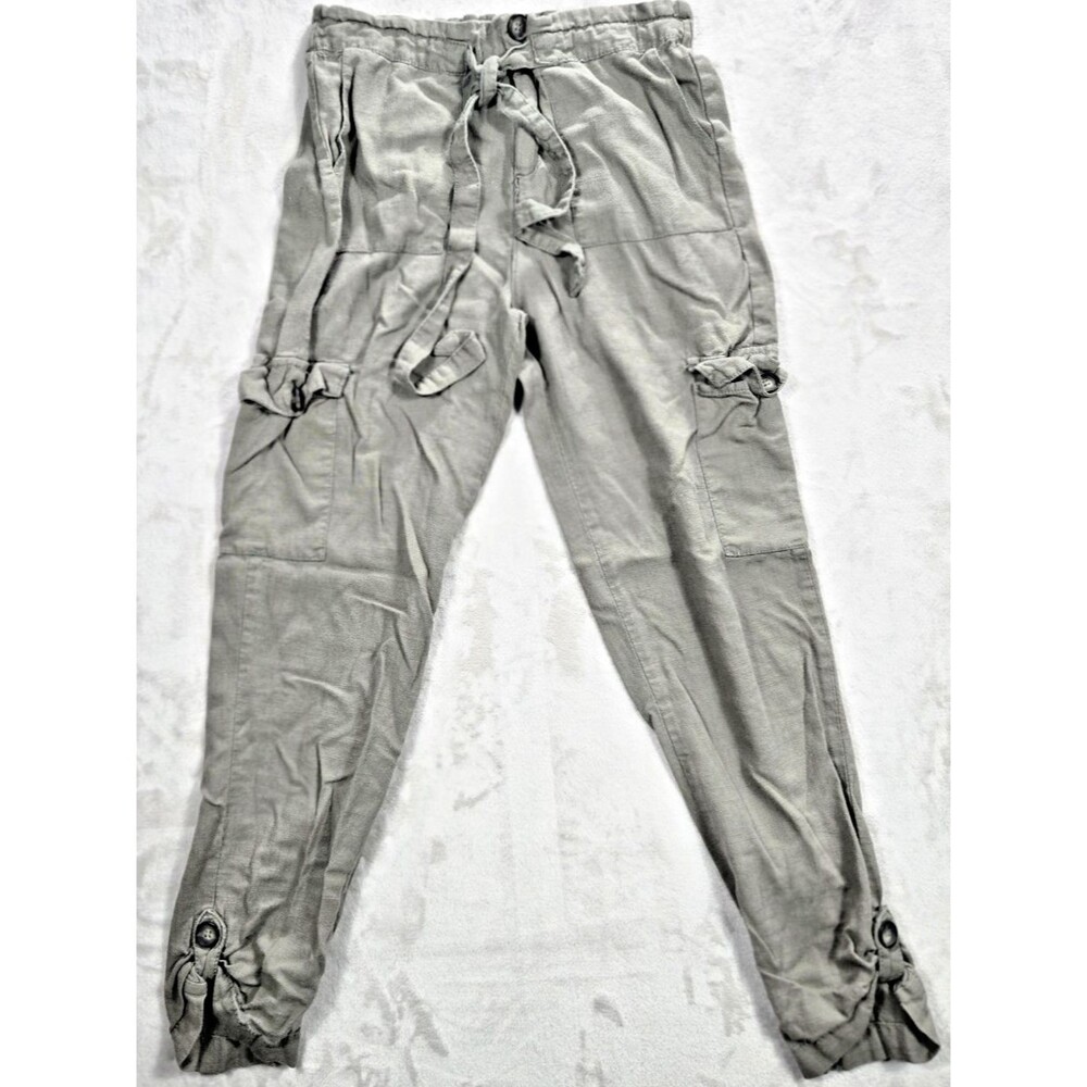 Cali 1850 Linen Cargo Jogger Pants Womens S Gray Gorpcore Utility Drawstring